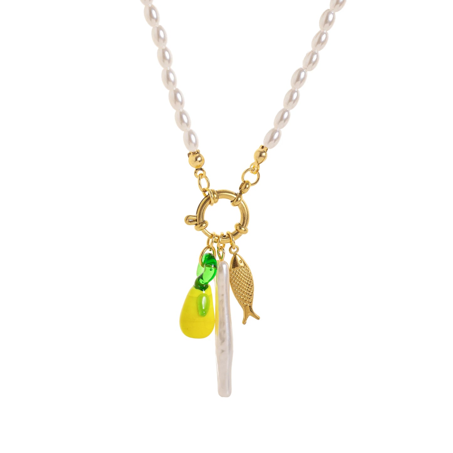 Collezione “Charms Mediterranei” – 9 Collane con Ciondoli in Acciaio Inossidabile Placcato Oro