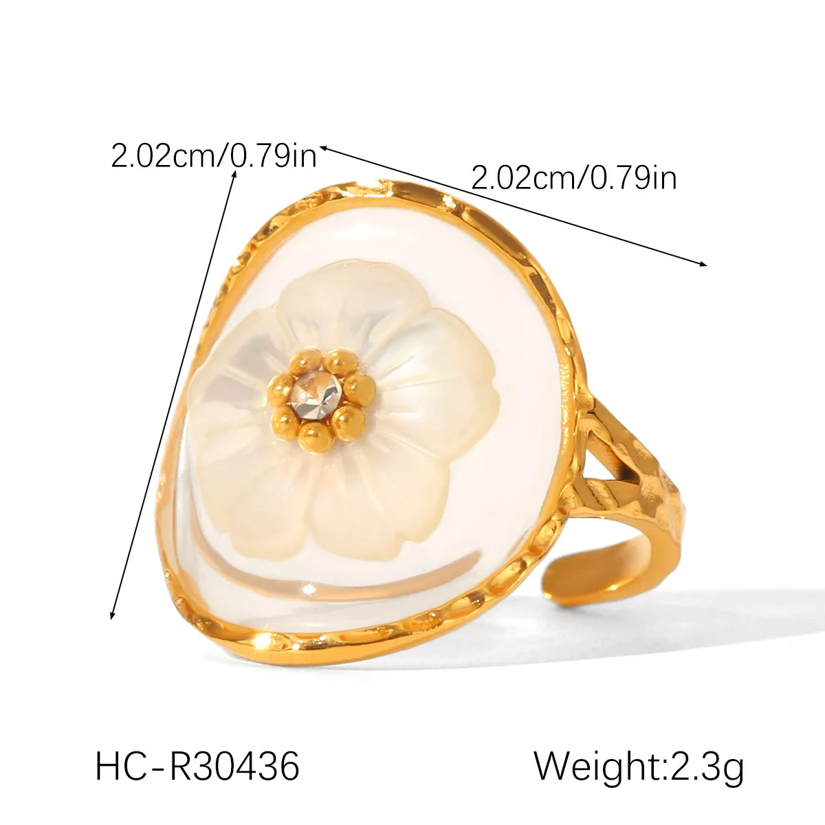 Anello aperto con fiore di conchiglia – Acciaio inossidabile placcato oro 18K