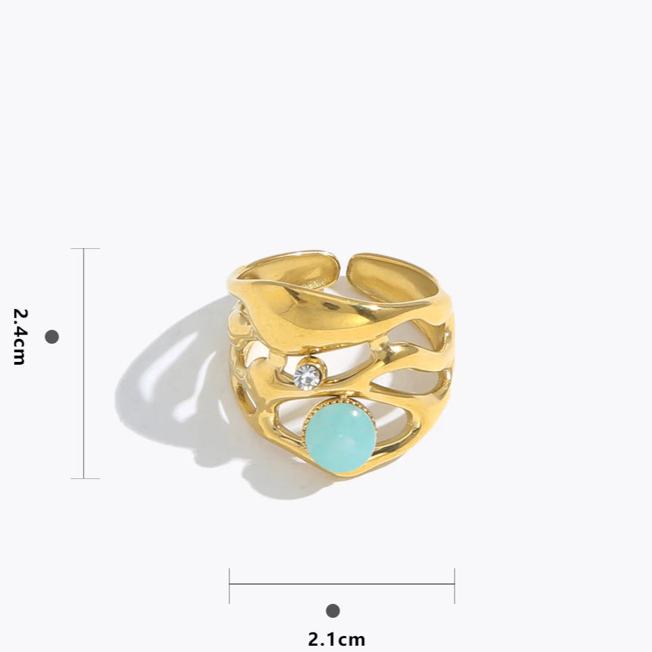 Anello Regolabile con Pietra Naturale – Acciaio Inossidabile Oro