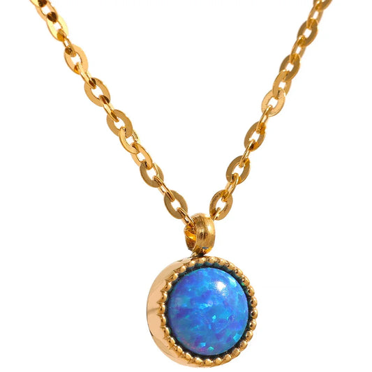 Collana con Pendente in Opale Blu – Acciaio Inossidabile Oro