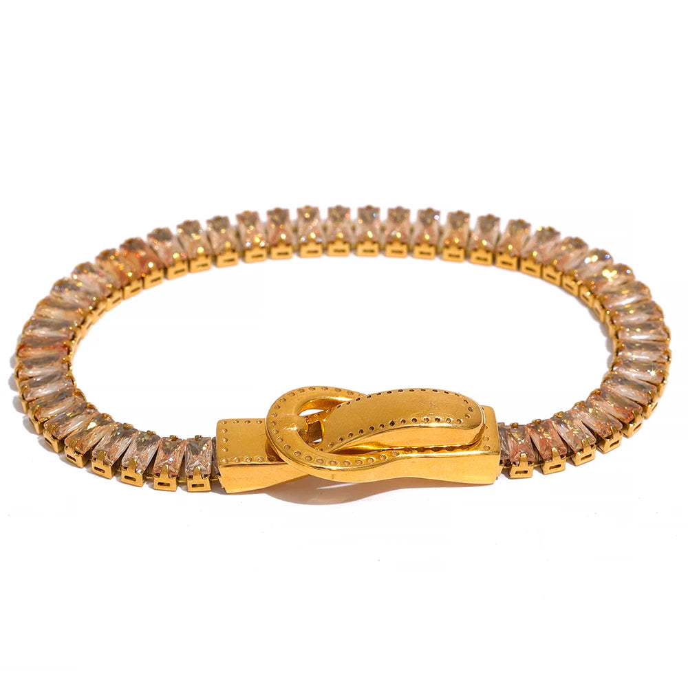 Bracciale con Fibbia Gioiello – Acciaio Inossidabile Placcato Oro 18K con Zirconi Colorati | Design Unico