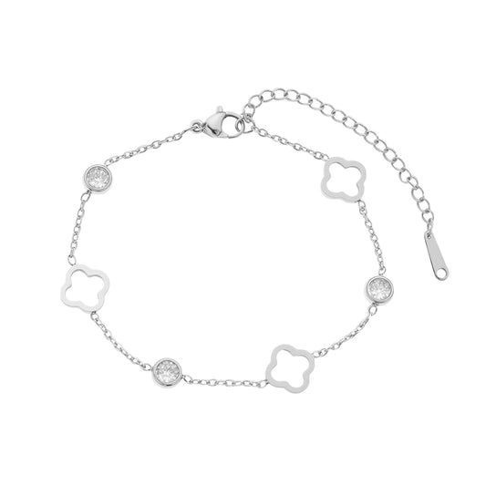 Bracciale “Quadrifoglio di Cristallo” – Acciaio inossidabile con zirconi scintillanti