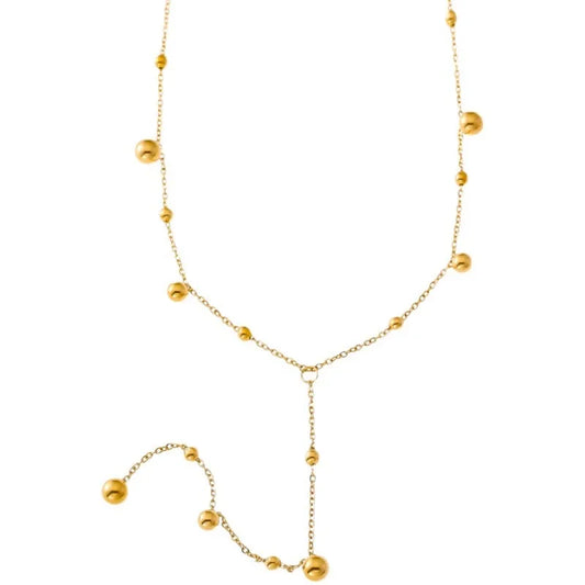 Luce Dorata – Collana Lunga con Perle e Catena Elegante