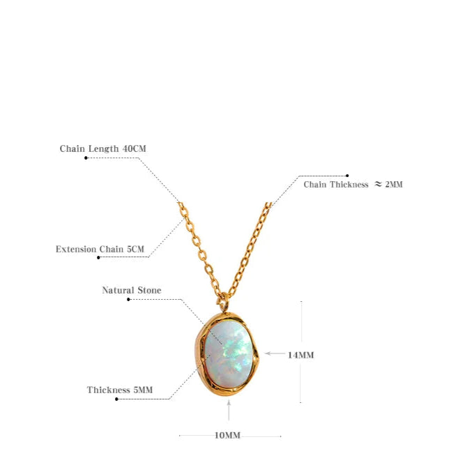 Collana Minimal con Pendente in Opale – Acciaio Inossidabile Oro o Platino