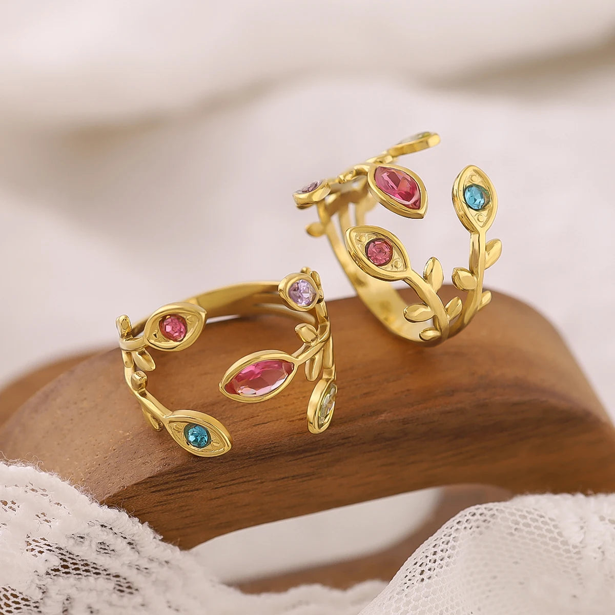 Anello con Cristallo in Acciaio Inossidabile – Stile Vintage Oro