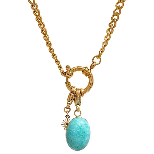 Collana con Pendente in Pietra Naturale Blu – Acciaio Inossidabile Oro