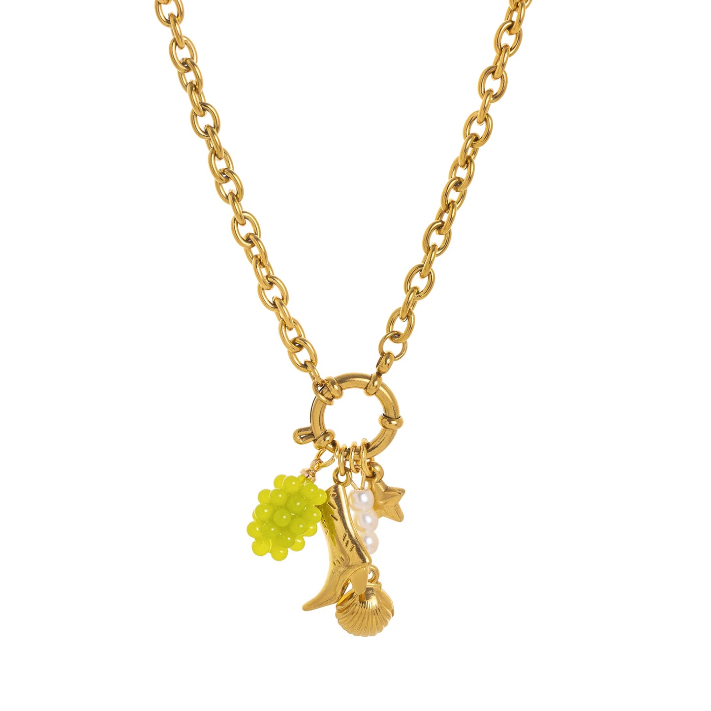 Collezione “Charms Mediterranei” – 9 Collane con Ciondoli in Acciaio Inossidabile Placcato Oro