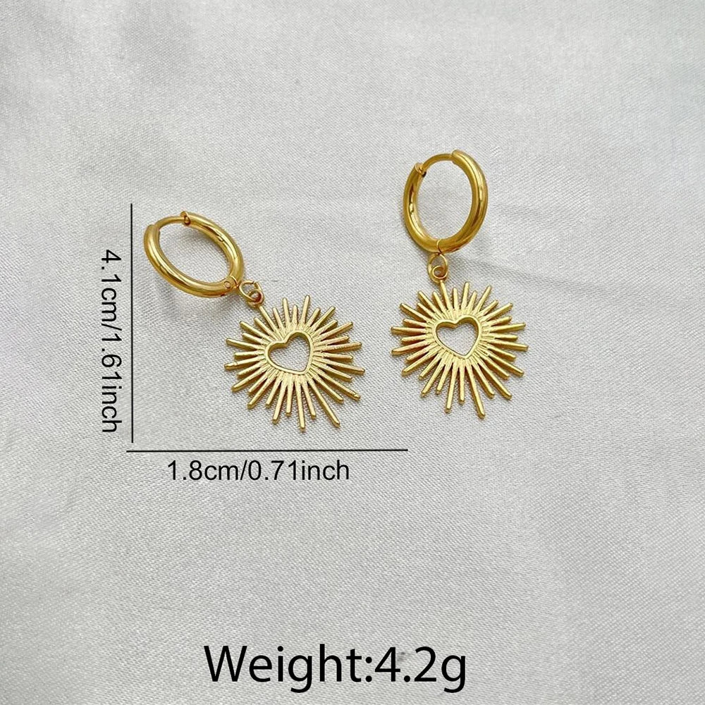 Orecchini a cerchio con cuore raggiante – Acciaio inossidabile oro o argento