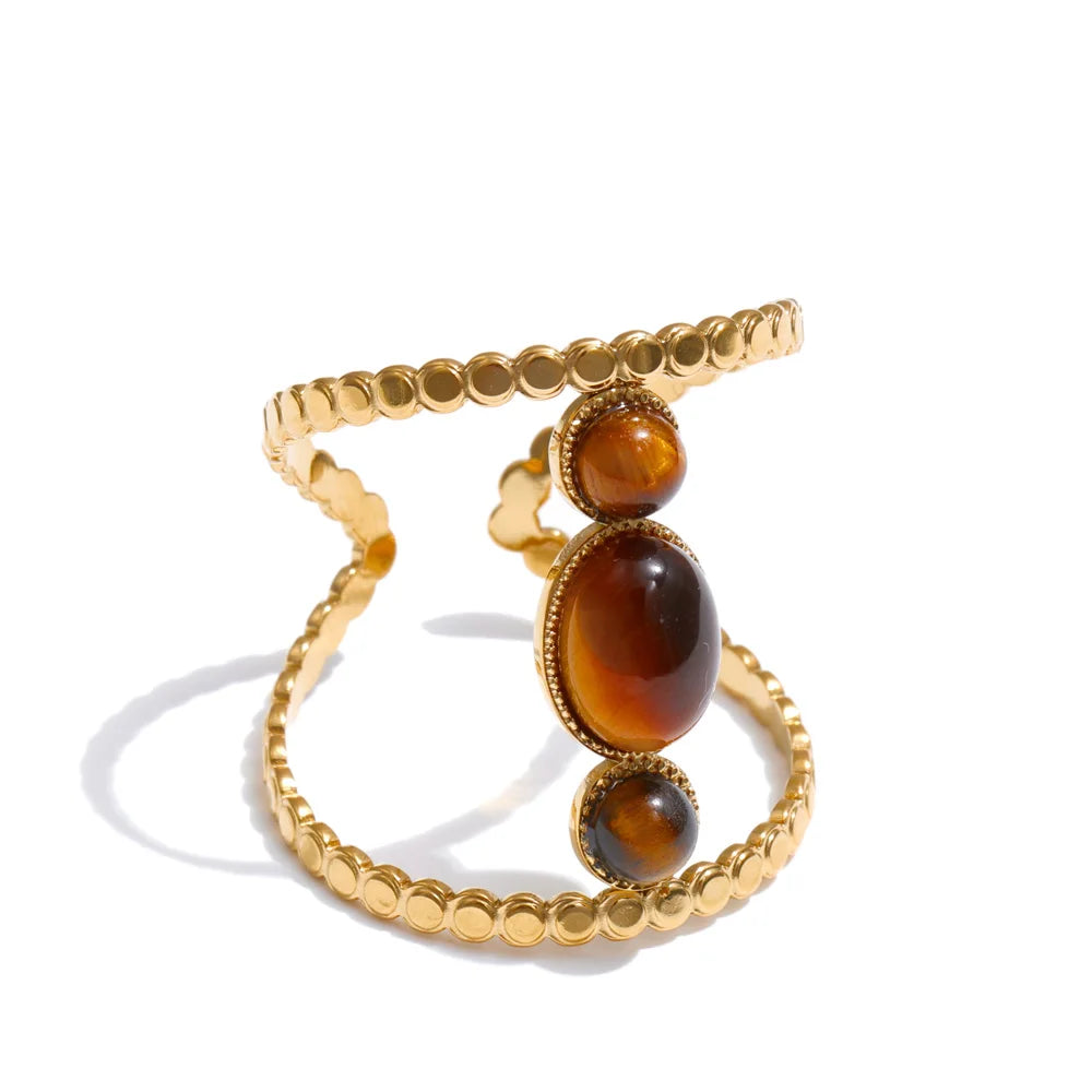 Anello “Stone Balance” – Pietra Naturale & Acciaio Dorato