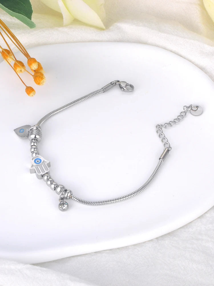 Bracciale in acciaio inossidabile con charm occhio blu – Gioiello portafortuna da donna
