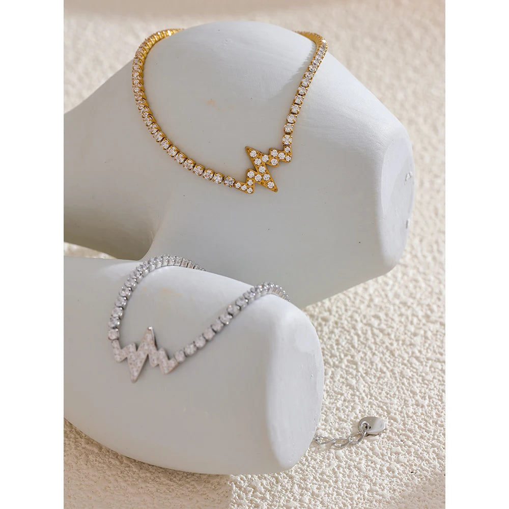 Bracciale Fulmine con Zirconi – Acciaio Inossidabile Placcato Oro 18K o Platino