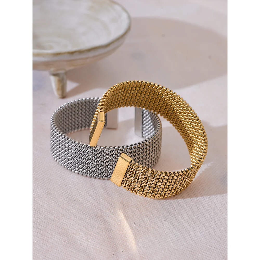 Bracciale rigido largo con texture – Acciaio inossidabile impermeabile