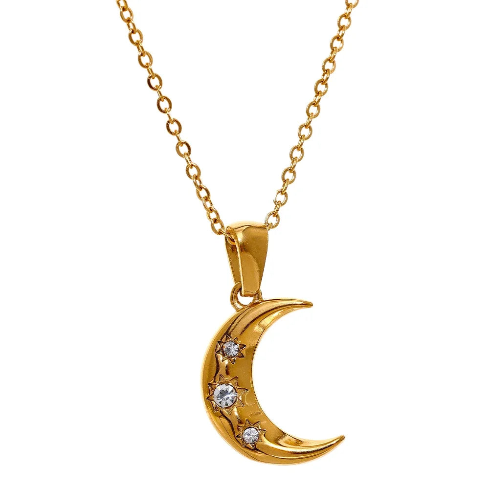 Collana Luna con Zirconi – Eleganza Celeste Impermeabile
