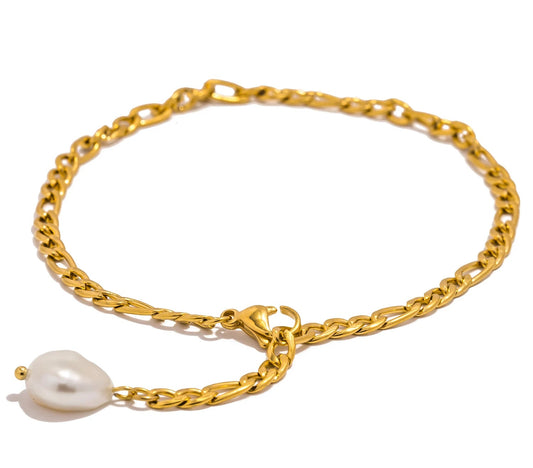 Bracciale con Ciondolo di Perla Naturale – Acciaio Inossidabile Impermeabile, Colori Oro o Argento