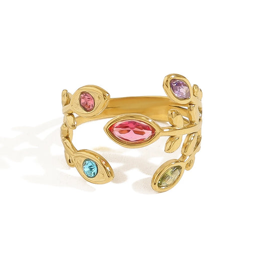 Anello con Cristallo in Acciaio Inossidabile – Stile Vintage Oro