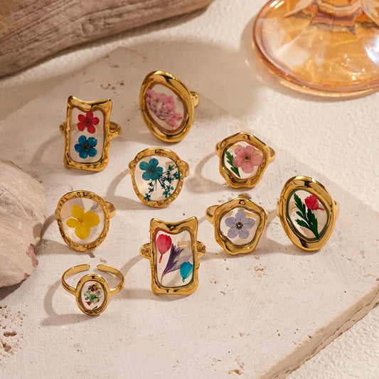 Anello regolabile in acciaio inossidabile con motivo floreale geometrico – Stile retrò