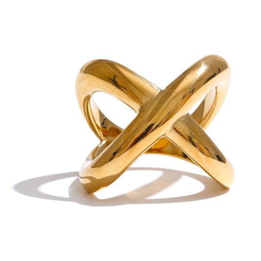 Anello Geometrico a X β Acciaio Inossidabile Placcato (Oro o Platino)