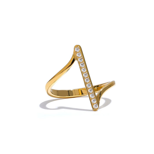 Anello Geometrico Intrecciato con Zirconi – Acciaio Inossidabile Oro o Platino