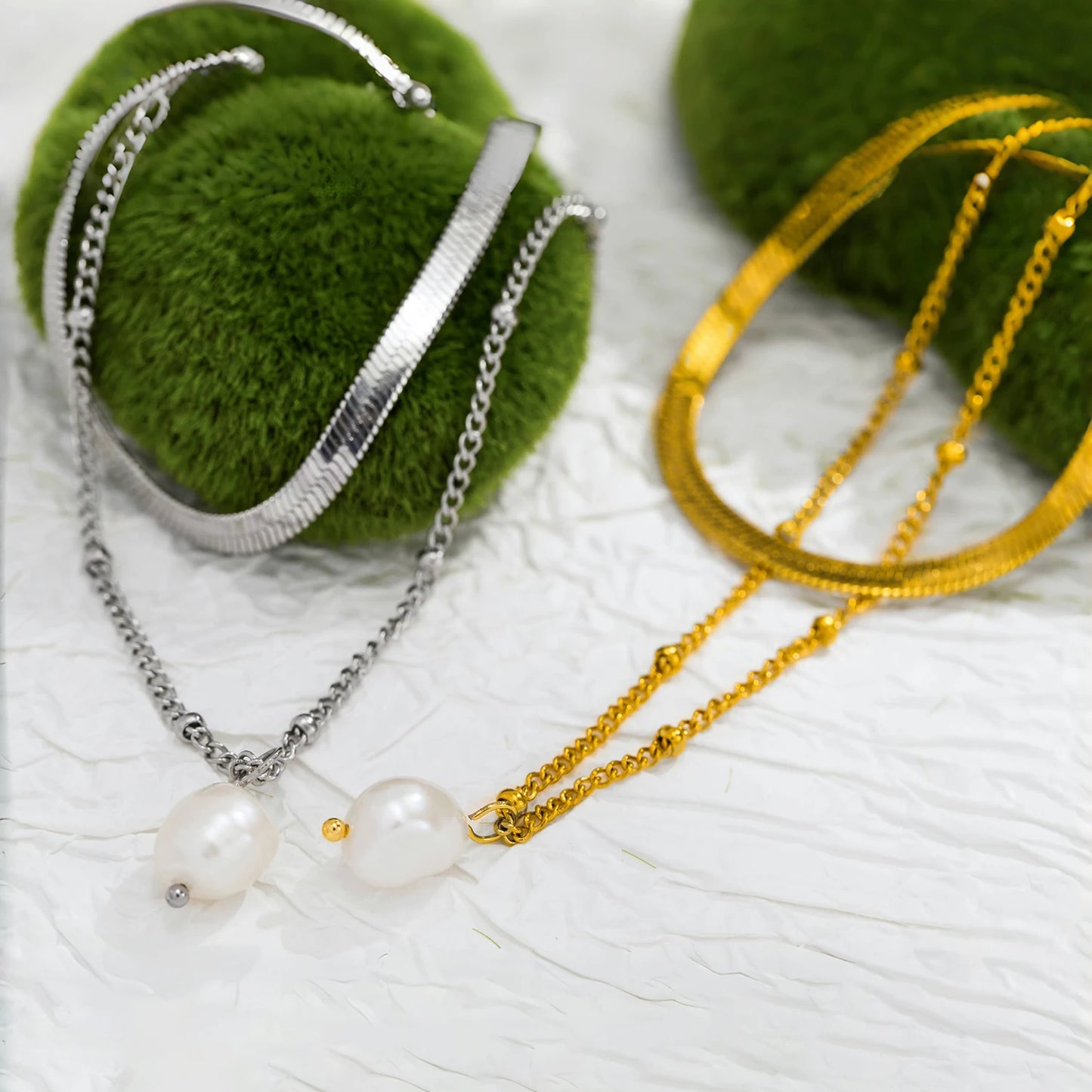 Collana “Doppio Incanto” – Perla & Catena Serpente