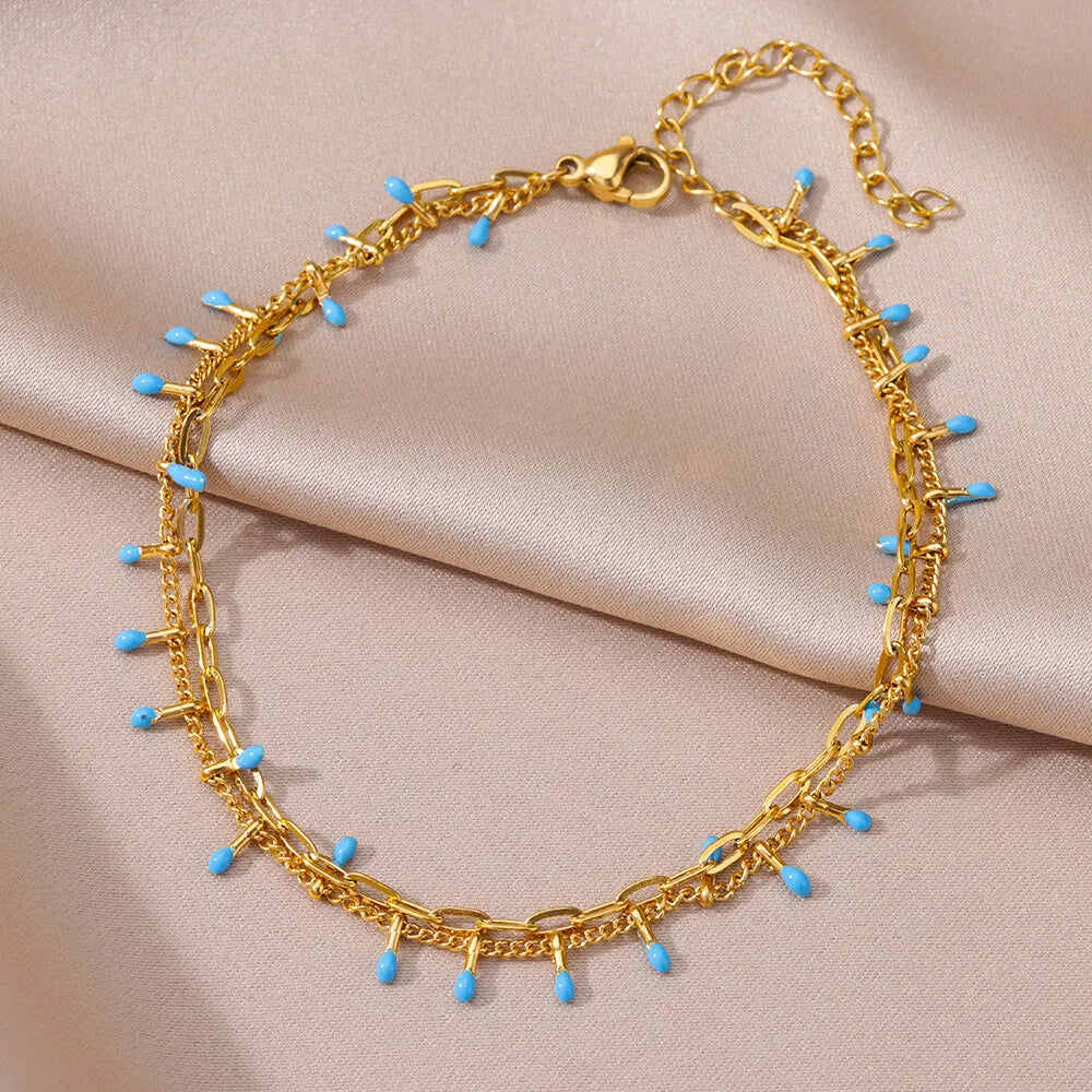 Cavigliera “Onde Boho” – Catena con Perline e Ciondolo