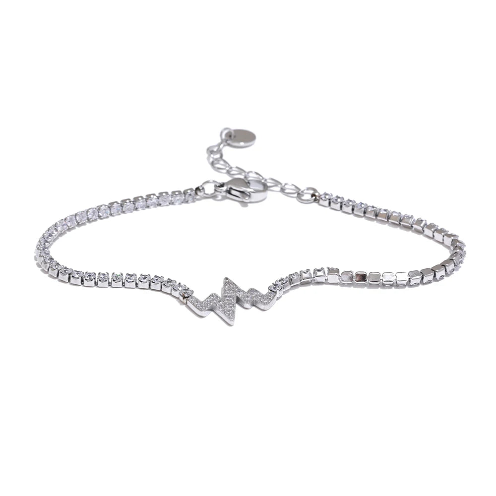 Bracciale Fulmine con Zirconi – Acciaio Inossidabile Placcato Oro 18K o Platino