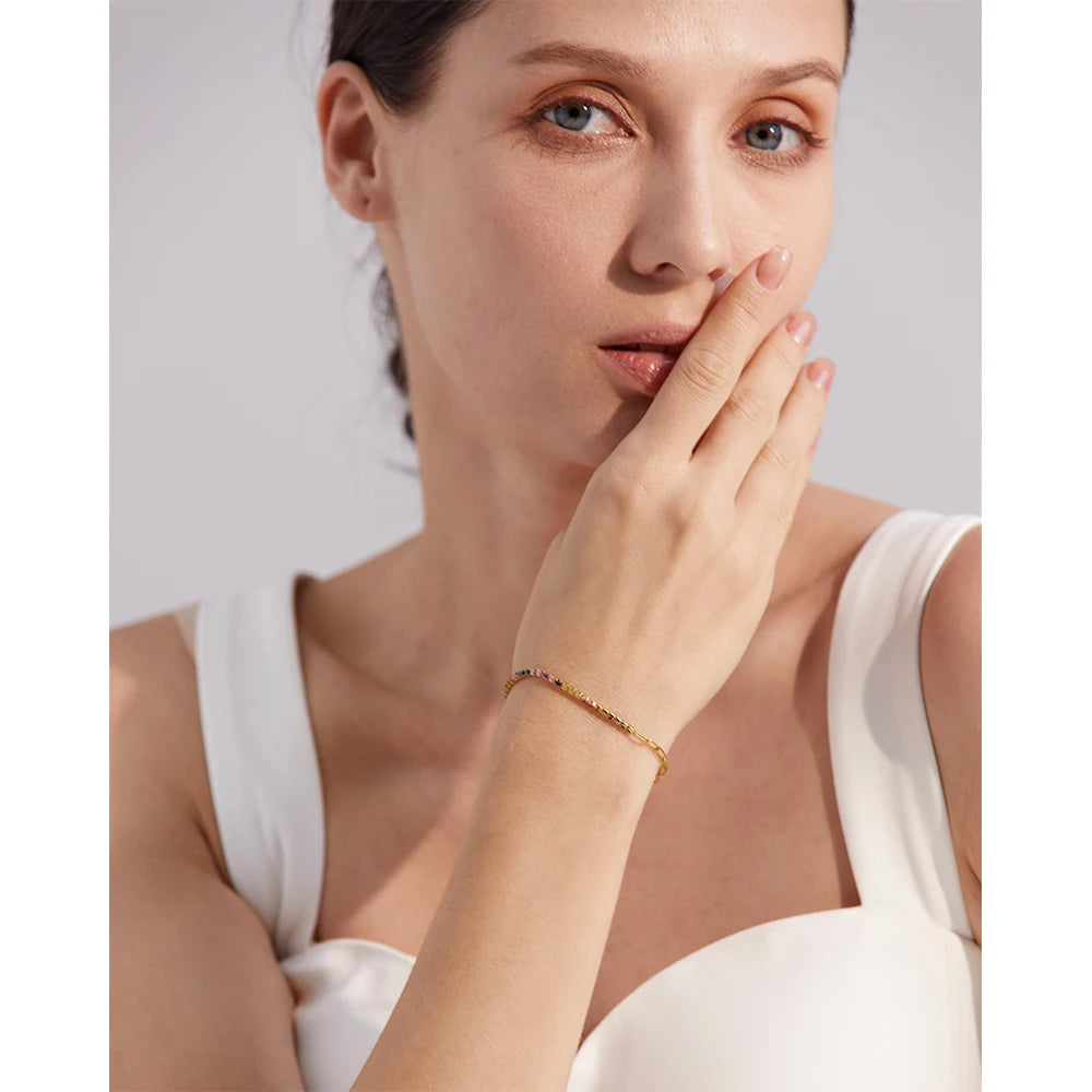 Bracciale Tennis Colorato β Acciaio Inossidabile Placcato Oro 18K con Zirconi Cubici