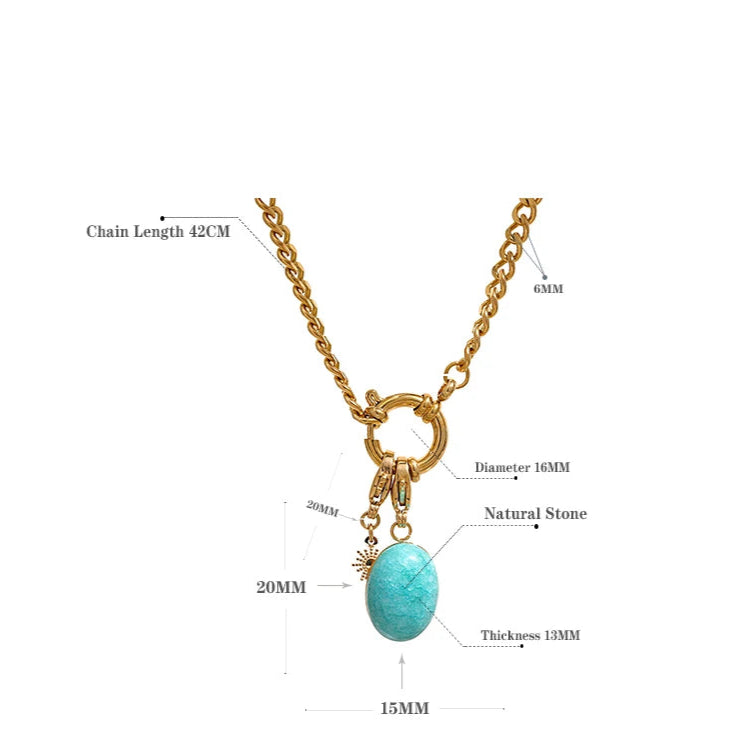 Collana con Pendente in Pietra Naturale Blu – Acciaio Inossidabile Oro