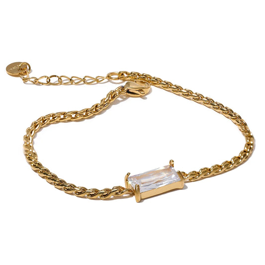 Bracciale dorato con zircone baguette – Acciaio inossidabile impermeabile