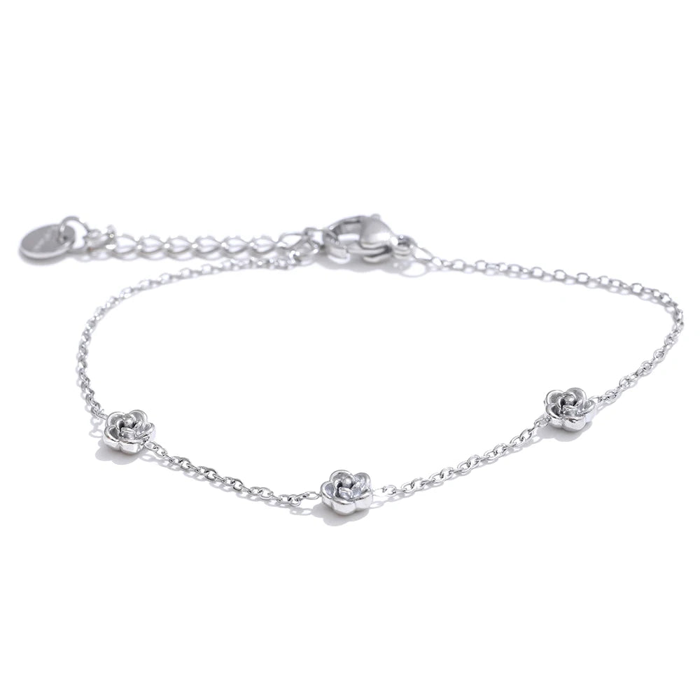 Bracciale minimalista con fiore di rosa – Acciaio inossidabile
