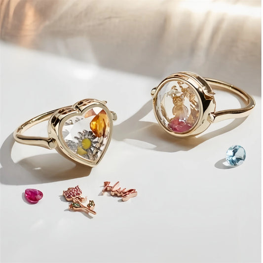 Anello apribile in vetro (cuore o cerchio) – Con charm a scelta
