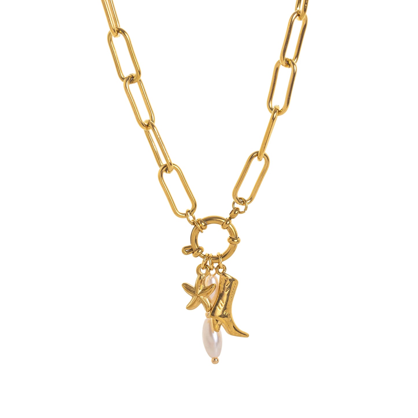 Collezione “Charms Mediterranei” – 9 Collane con Ciondoli in Acciaio Inossidabile Placcato Oro