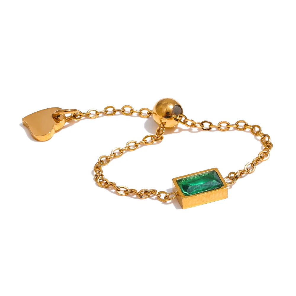 Anello Smeraldo di Luce – Catena Dorata Regolabile con Cristallo Verde