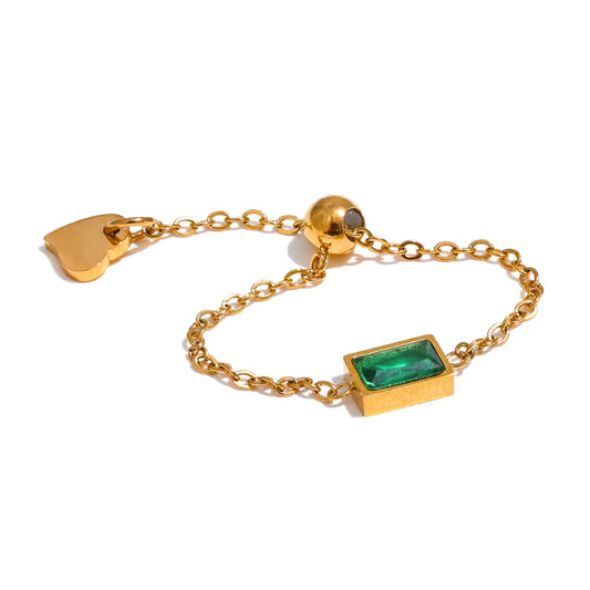 Anello Smeraldo di Luce – Catena Dorata Regolabile con Cristallo Verde