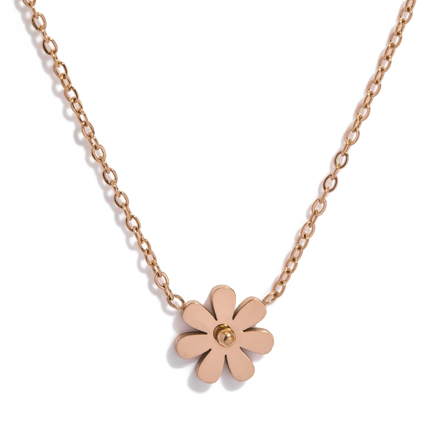Collana Fiore Liscio – Pendente in acciaio elegante, disponibile in oro, argento o oro rosa