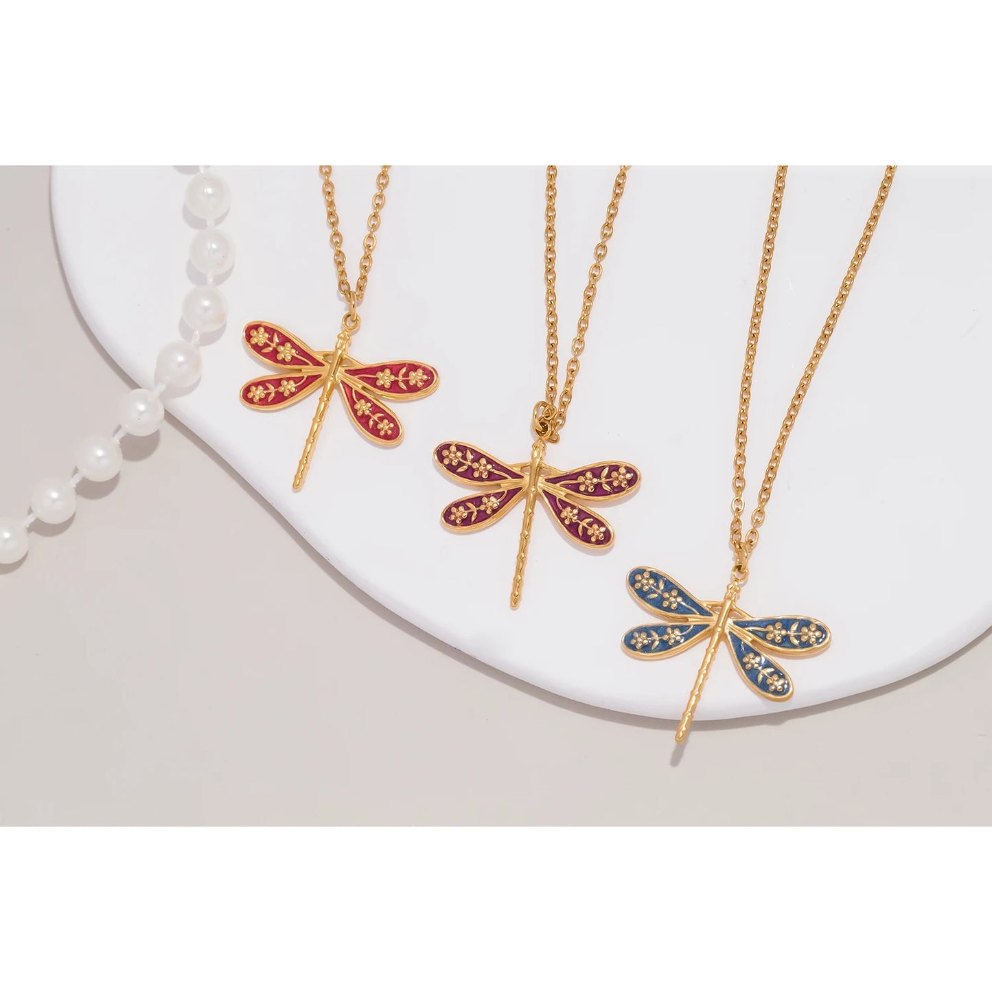 Collana con Ciondolo Libellula Colorata – Blu, Viola o Rossa