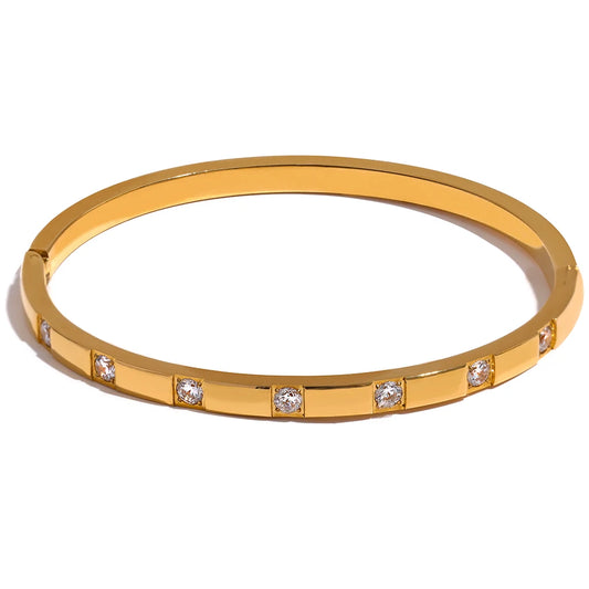 Bracciale rigido con zirconi – Acciaio inossidabile placcato oro 18K