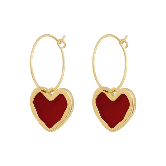 Orecchini pendenti vintage a cuore rosso – Gioielli romantici eleganti
