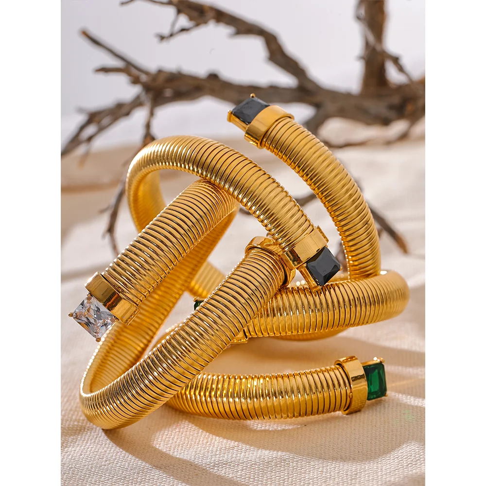 Bracciale Rigido Dorato con Zirconi – Acciaio Inossidabile con Cristalli Bianchi, Verdi o Neri