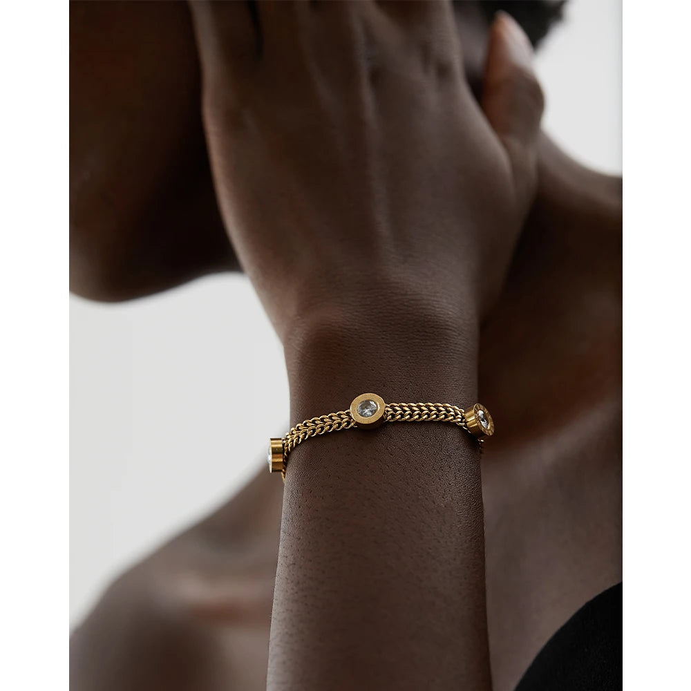 Bracciale Catena Cubana con Zirconi Colorati – Acciaio Inossidabile Placcato Oro 18K