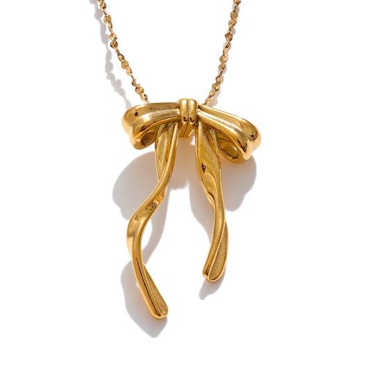 Collana Nodo a Fiocco – Acciaio Inossidabile 316L Placcato Oro 18K o Platino