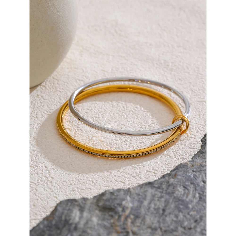 Bracciale Doppio Cerchio – Eleganza Minimal in Acciaio Inossidabile con Zirconi