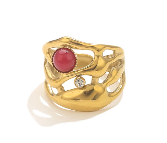 Anello Regolabile con Pietra Naturale – Acciaio Inossidabile Oro