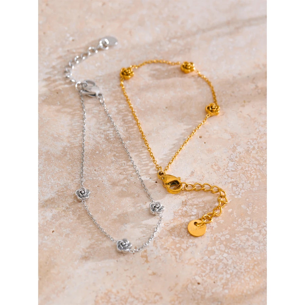 Bracciale minimalista con fiore di rosa – Acciaio inossidabile