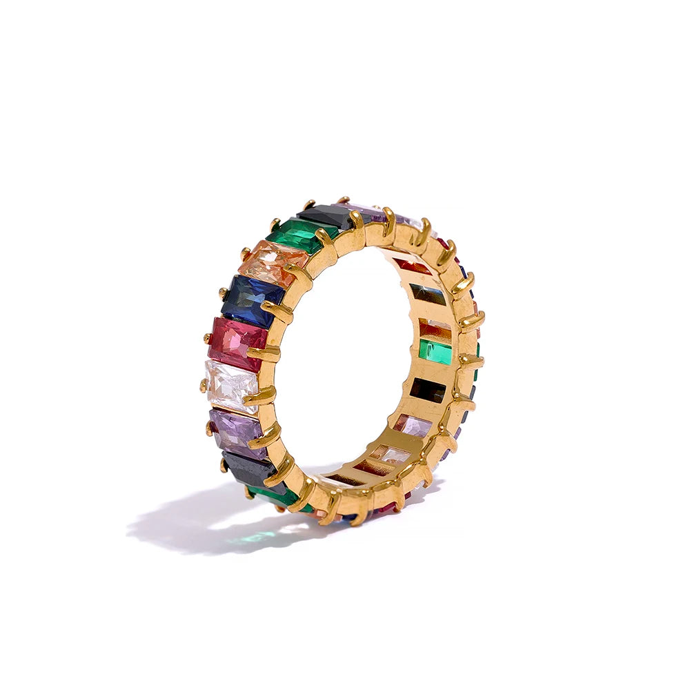Anello Eternity con Zirconi Colorati – Acciaio Inossidabile Oro 18K