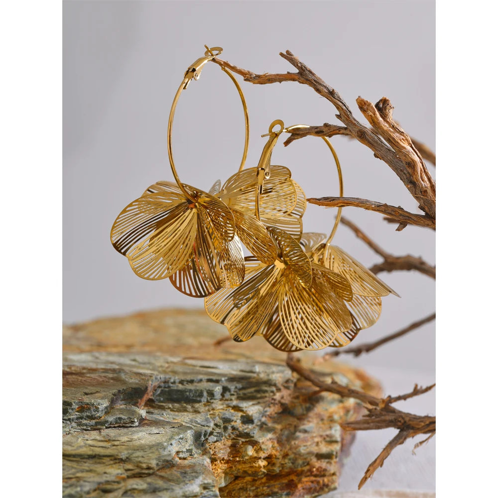 Cerchi Fioriti – Orecchini Grandi in Acciaio Inossidabile Oro o Argento