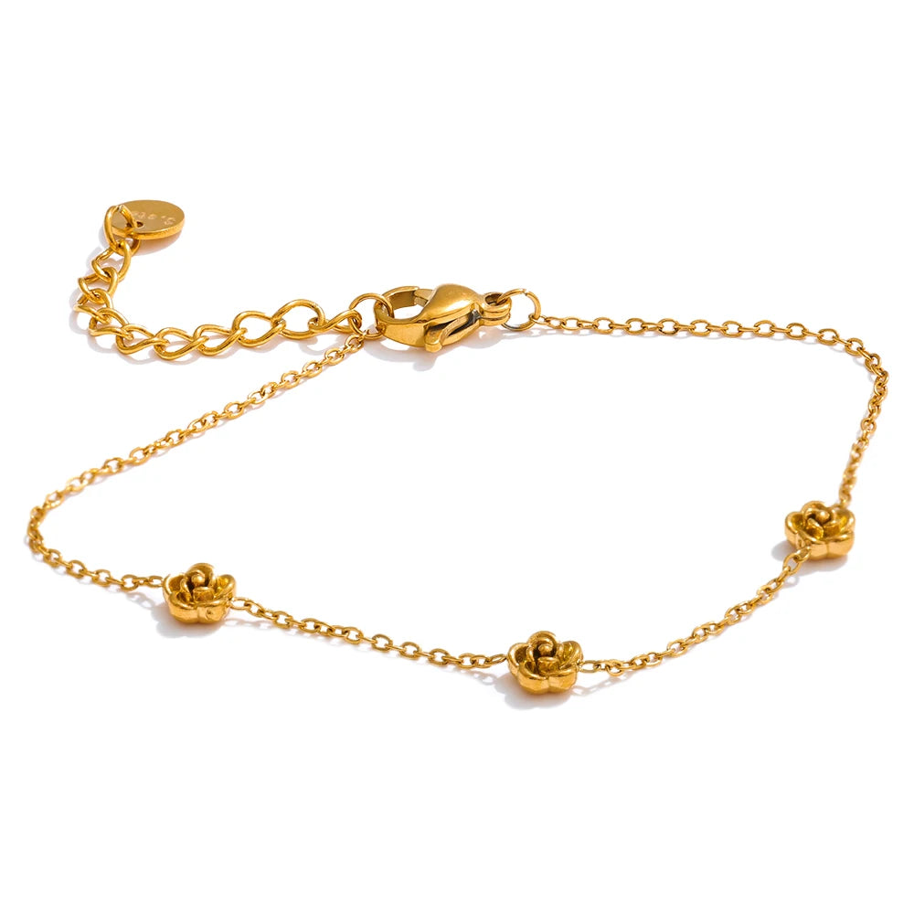 Bracciale minimalista con fiore di rosa – Acciaio inossidabile