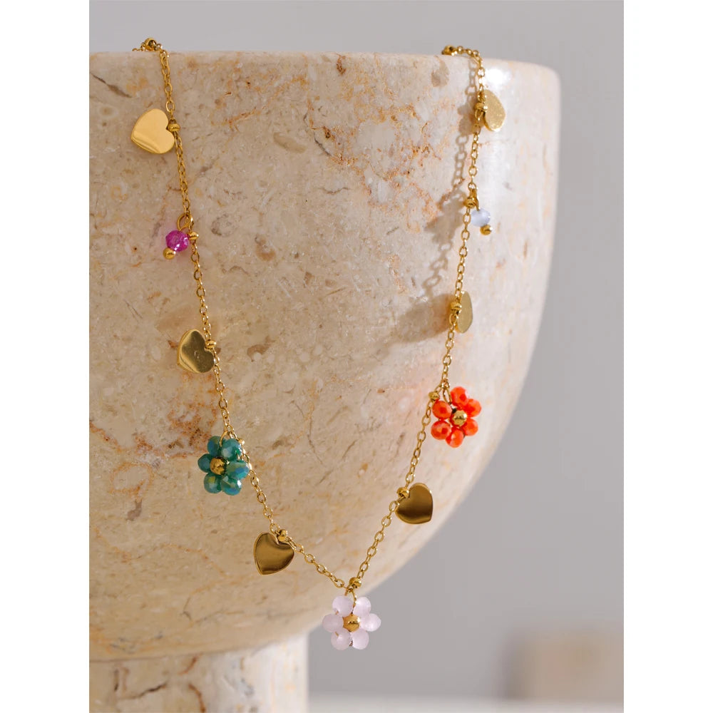 Collana Fiore di Cristallo – Gioiello Estivo in Acciaio Inossidabile