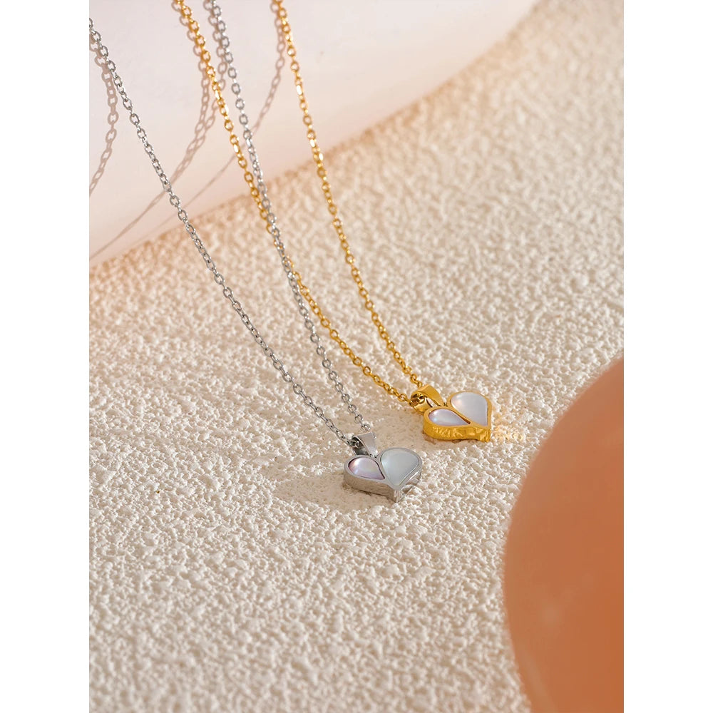 Collana Cuore con Conchiglia – Acciaio Inossidabile Oro o Argento