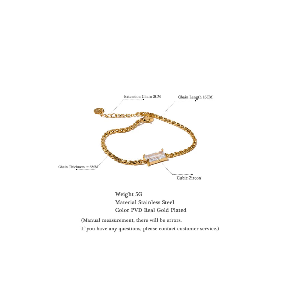 Bracciale dorato con zircone baguette – Acciaio inossidabile impermeabile