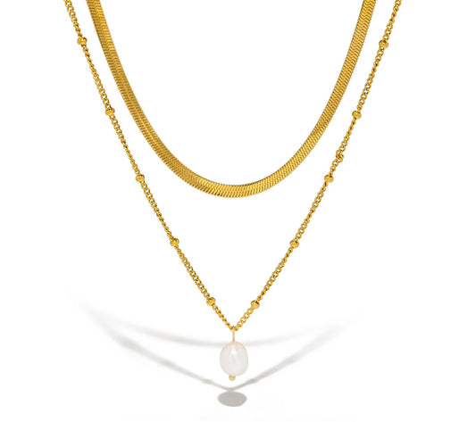 Collana “Doppio Incanto” – Perla & Catena Serpente